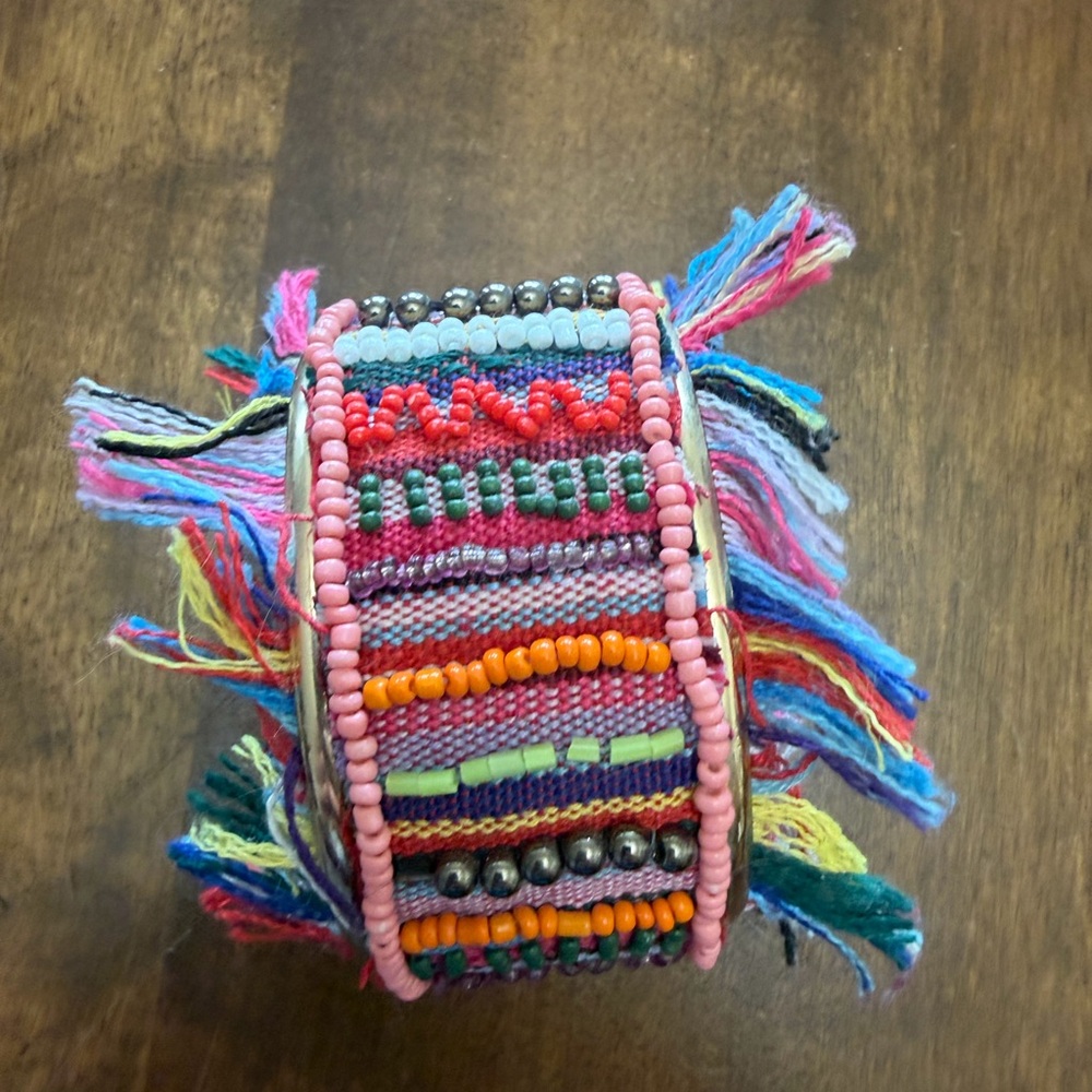 Express beaded boho fringe cuff bracelet